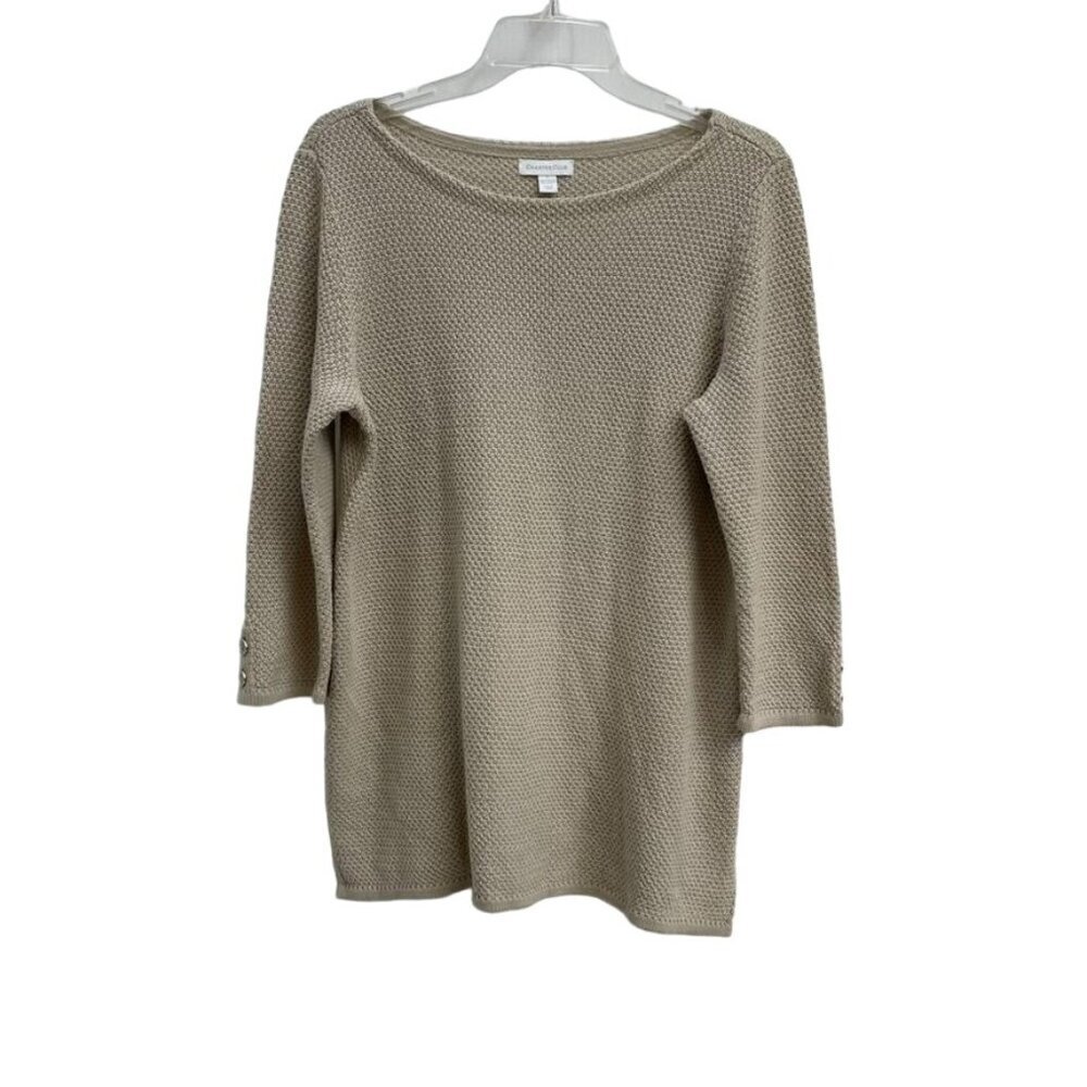 Charter Club Women's Knit Sweater Beige 3/4 Sleeve Size L 60% Cotton 40% Acrylic